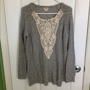 Long sleeve gray sweater with lacing size M